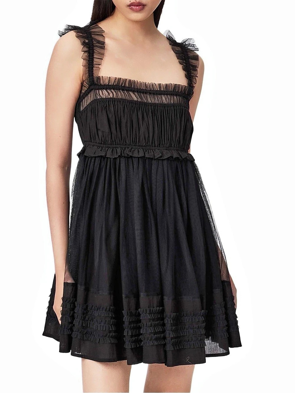 All Saints Angela Black Mini Babydoll Dress -